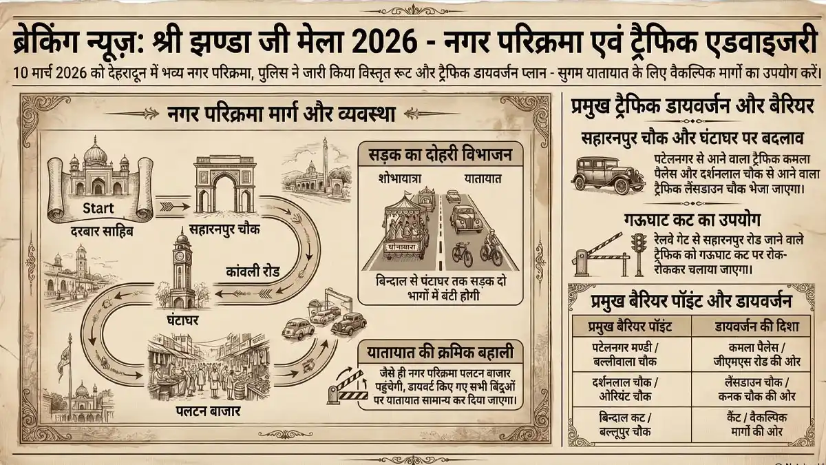 Jhanda Ji Mela 2026 : सहारनपुर चौक से घंटाघर तक यातायात में बदलाव, देखें पूरा रूट