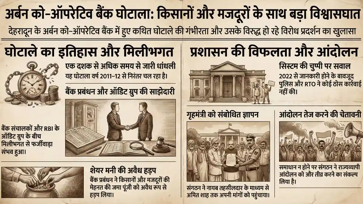 Dehradun Bank Scam : राष्ट्रीय किसान मजदूर संगठन ने बैंक घोटाले के खिलाफ खोला मोर्चा, आंदोलन की चेतावनी