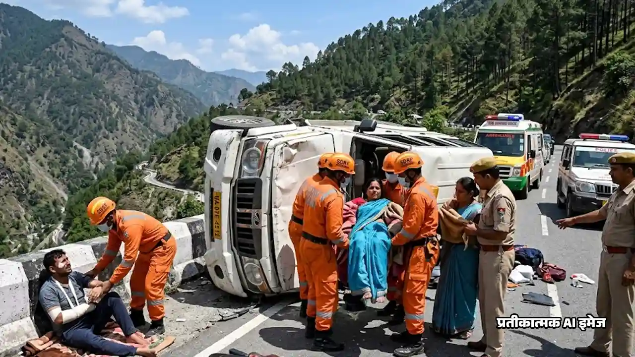 रुद्रप्रयाग-श्रीनगर हाईवे पर बड़ा हादसा, सवारियों से भरा मैक्स वाहन पलटा; 9 घायल
