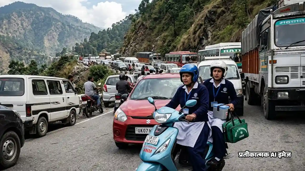 Chamoli : जाम में फंसी गर्भवती की गाड़ी, स्वास्थ्यकर्मियों ने स्कूटी से पहुंचकर बचाई जान