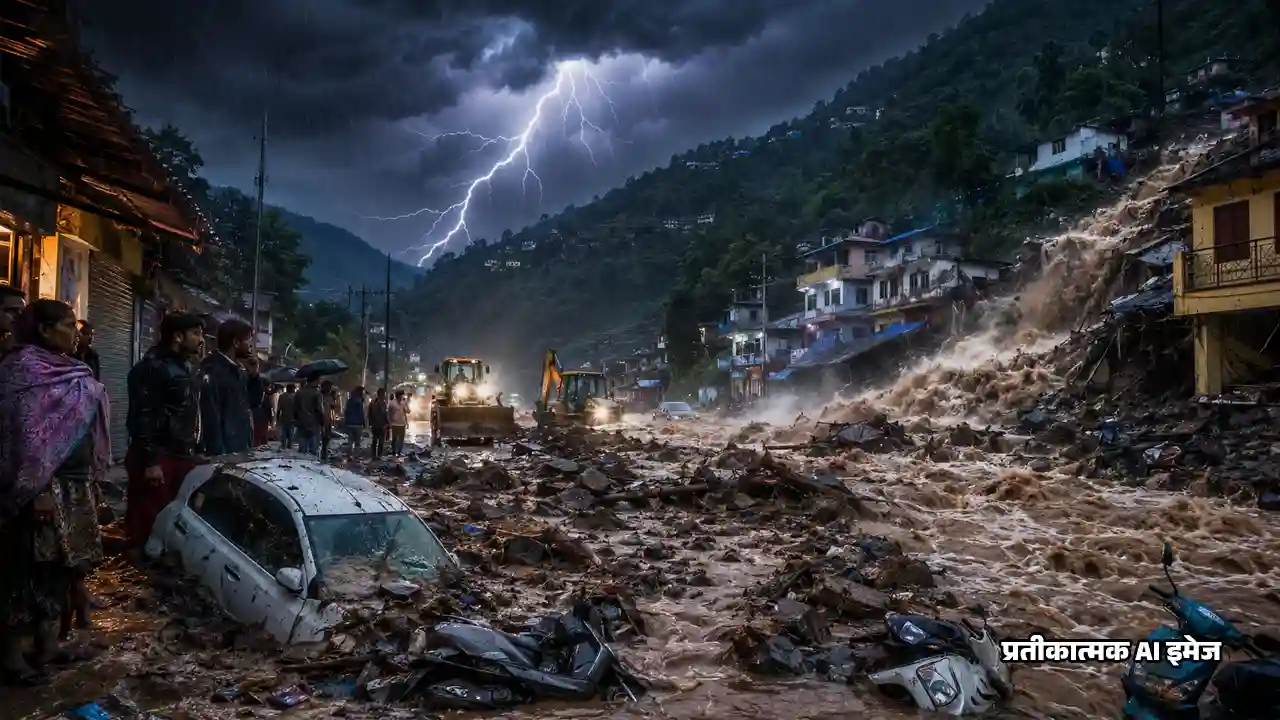 Chamoli landslide : नारायणबगड़ में पहाड़ी से आया सैलाब, मलबे में दबीं एंबुलेंस, कार और बाइकें