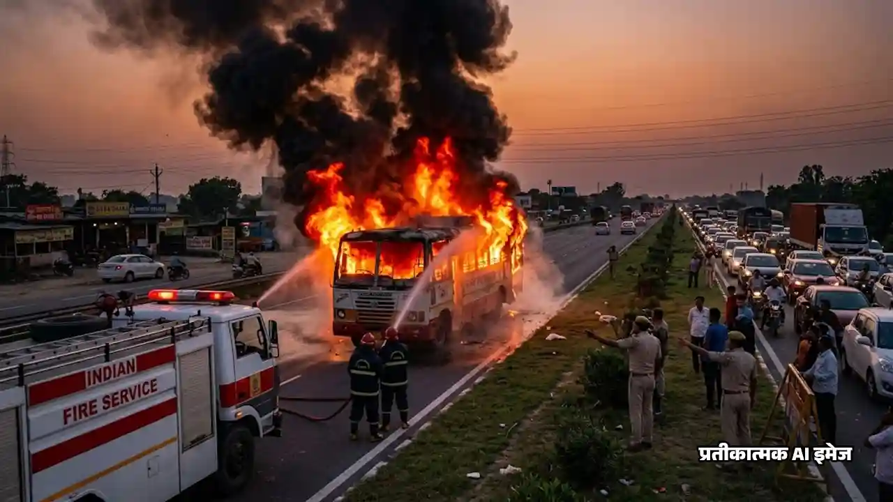 Bus Fire : हरिद्वार-देहरादून हाईवे पर धू-धू कर जली बस, 42 यात्रियों की बची जान