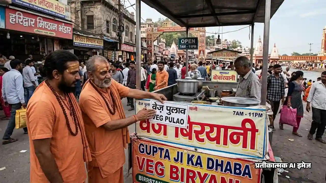 Haridwar Veg Biryani Controversy : हरिद्वार में 'वेज बिरयानी' पर विवाद, संतों ने ठेले-दुकानों पर चिपकाए 'वेज पुलाव' के स्टिकर